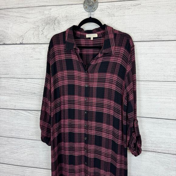 Side Stitch Women's Black & Purple Plaid Textured Button Up Dress Size XL - Picture 2 of 8
